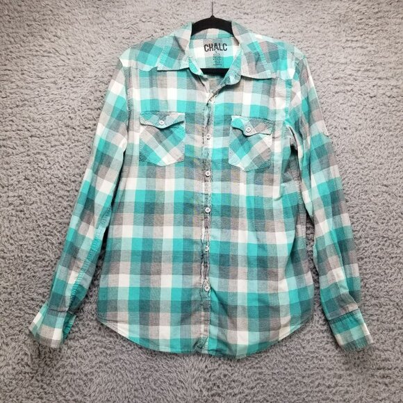 Chalc Shirt Mens Small Green Plaid Button Up Roll Tab Western Long Sleeve - Picture 1 of 9